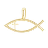 14k Yellow Gold ICHTYS Cross Religious Charm Pendant 19.6mm x 31.8mm 3.3 grams