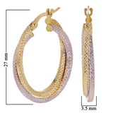 Italian 14k Two Tone Gold Twisted Double Hoop Earrings 1" 3.5mm 2 grams