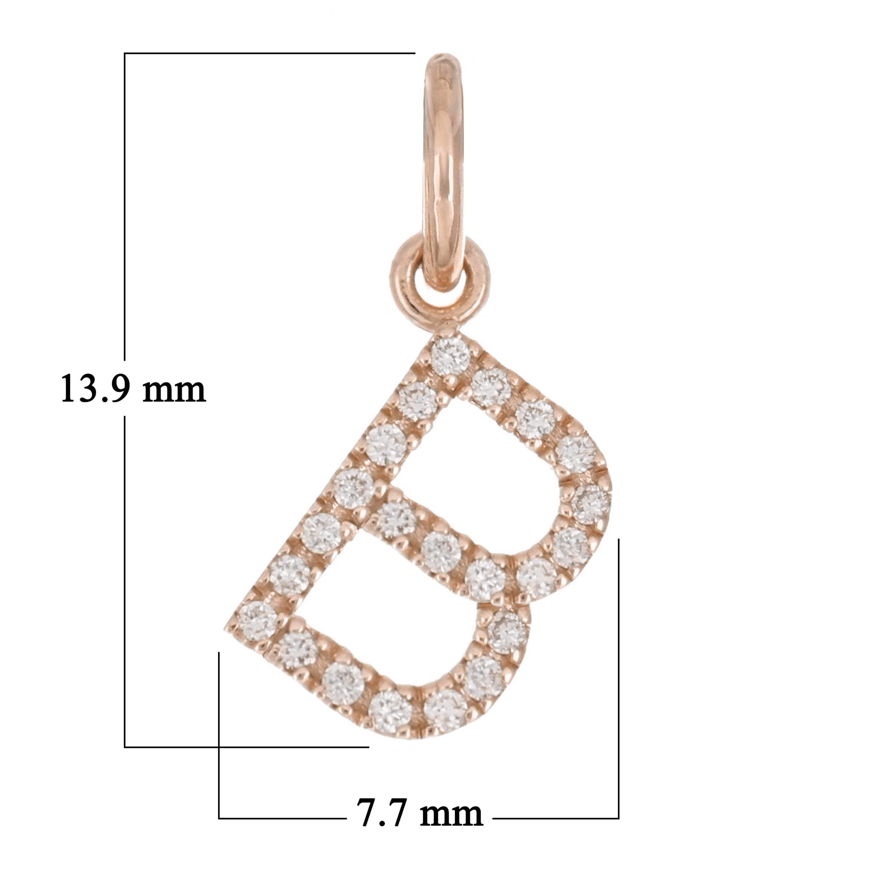 14k Rose Gold Diamond Initial Letter B Charm Pendant - Letter B,Rose