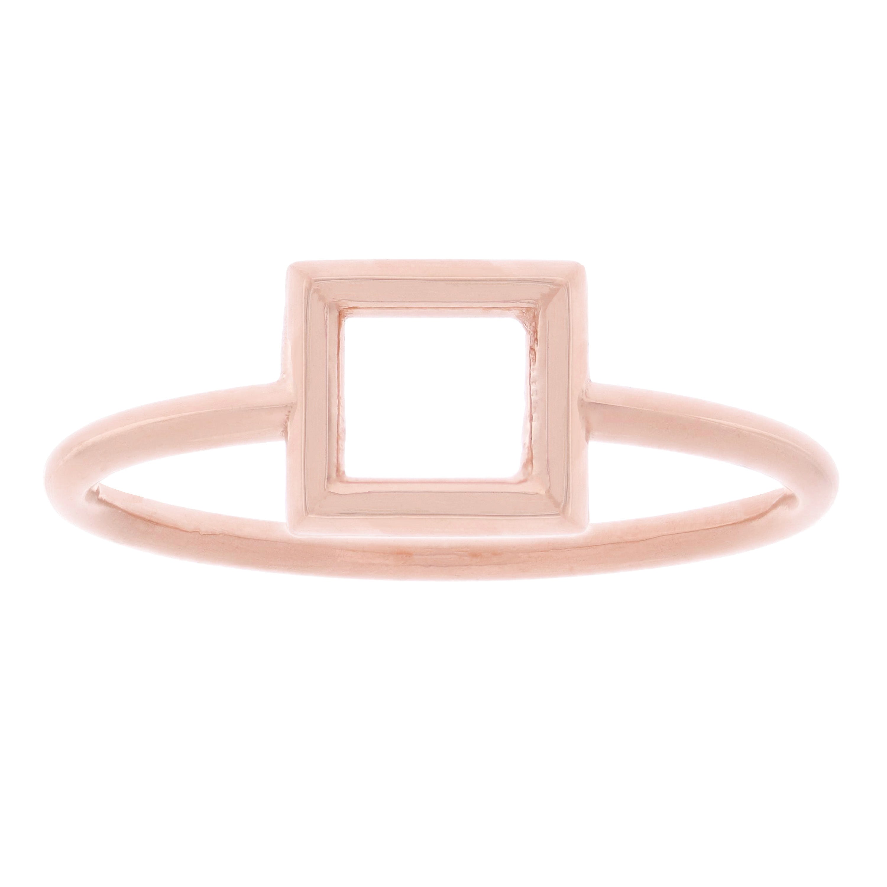 14k Rose Gold Bright Polished Open Polygon Square Slim Stackable Ring Size 7 - Rose