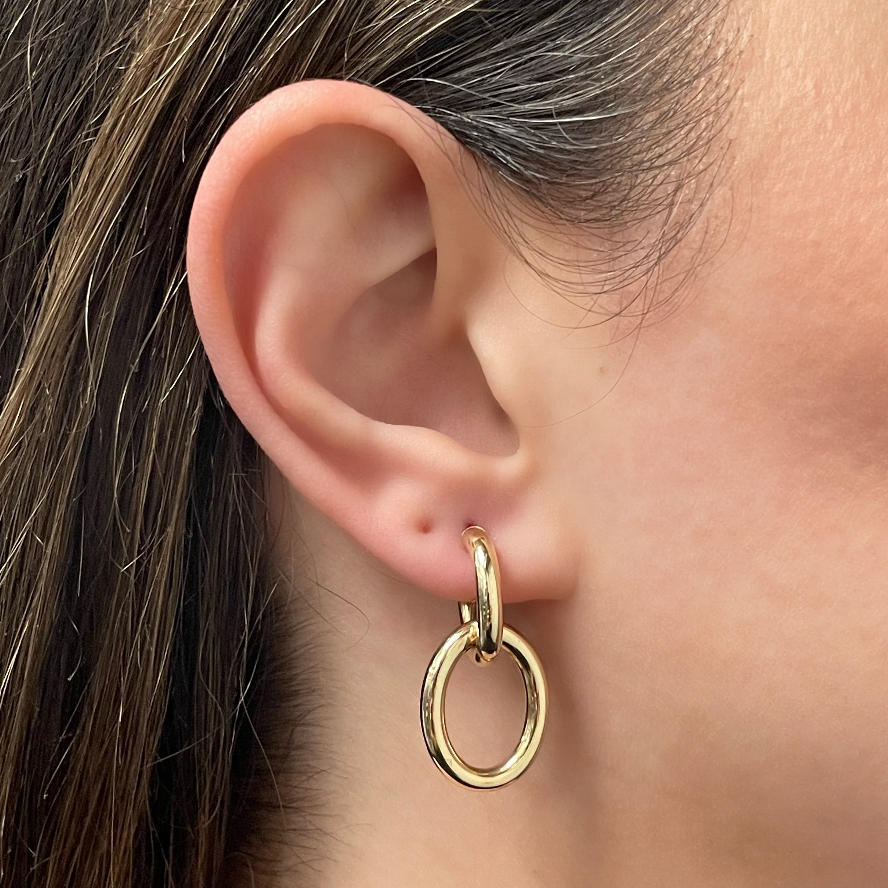 Italian 14k Yellow Gold Hollow Round Dangle Drop Earrings 1.2" 15.8mm 2.6 grams