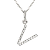 14k White Gold Diamond Initial Letter V Charm Pendant Necklace 18" - Letter V,White