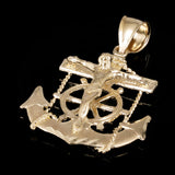 14k Yellow Gold Jesus Christ  Cross Anchor Ship Mariners Pendant 1.5" 5.1 grams