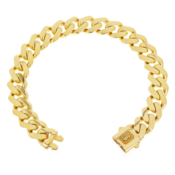 Italian 14k Yellow Gold Hollow Cuban Monaco Chain Bracelet 8