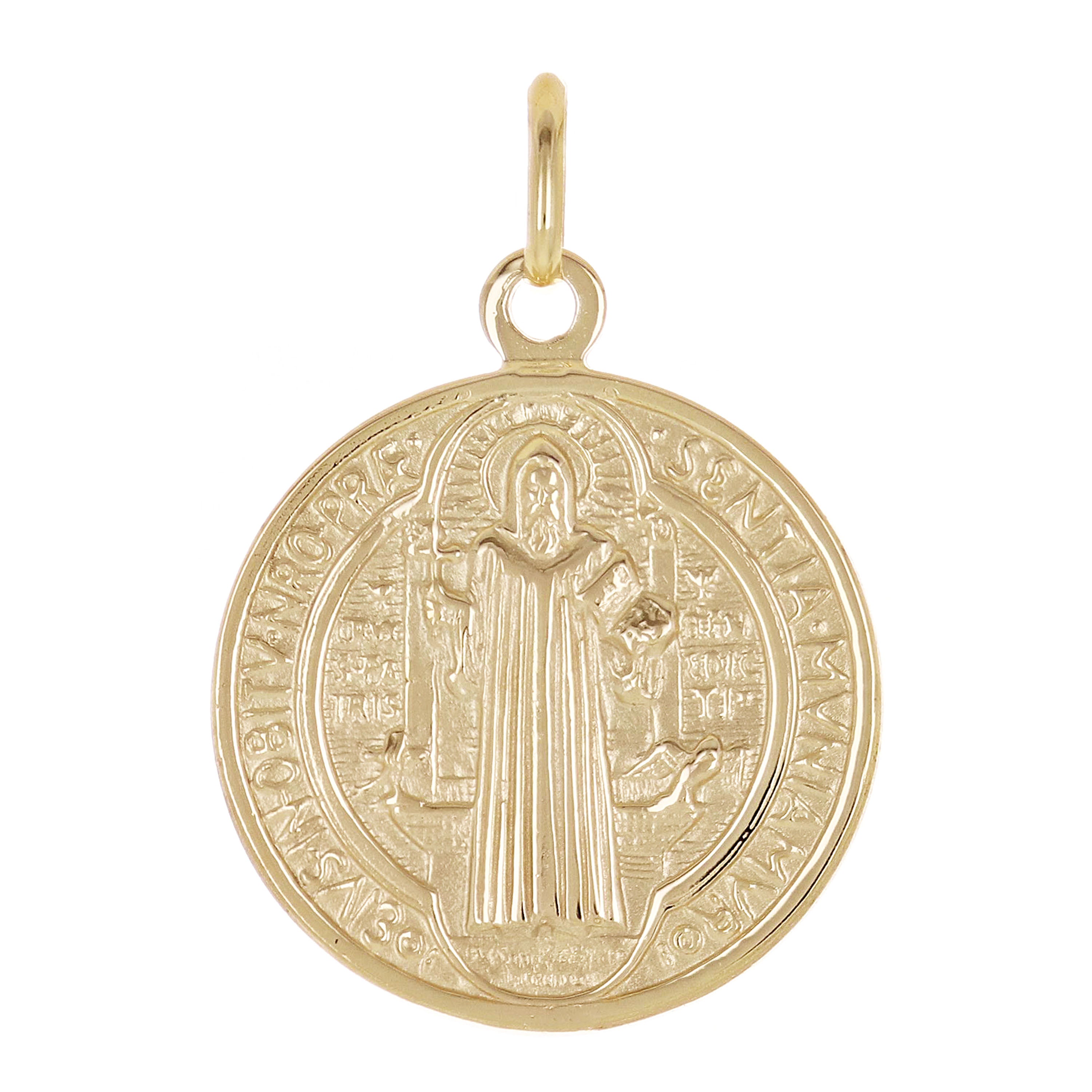 14k Yellow Gold Round Saint Benedict Medal Charm Pendant 3.7 grams