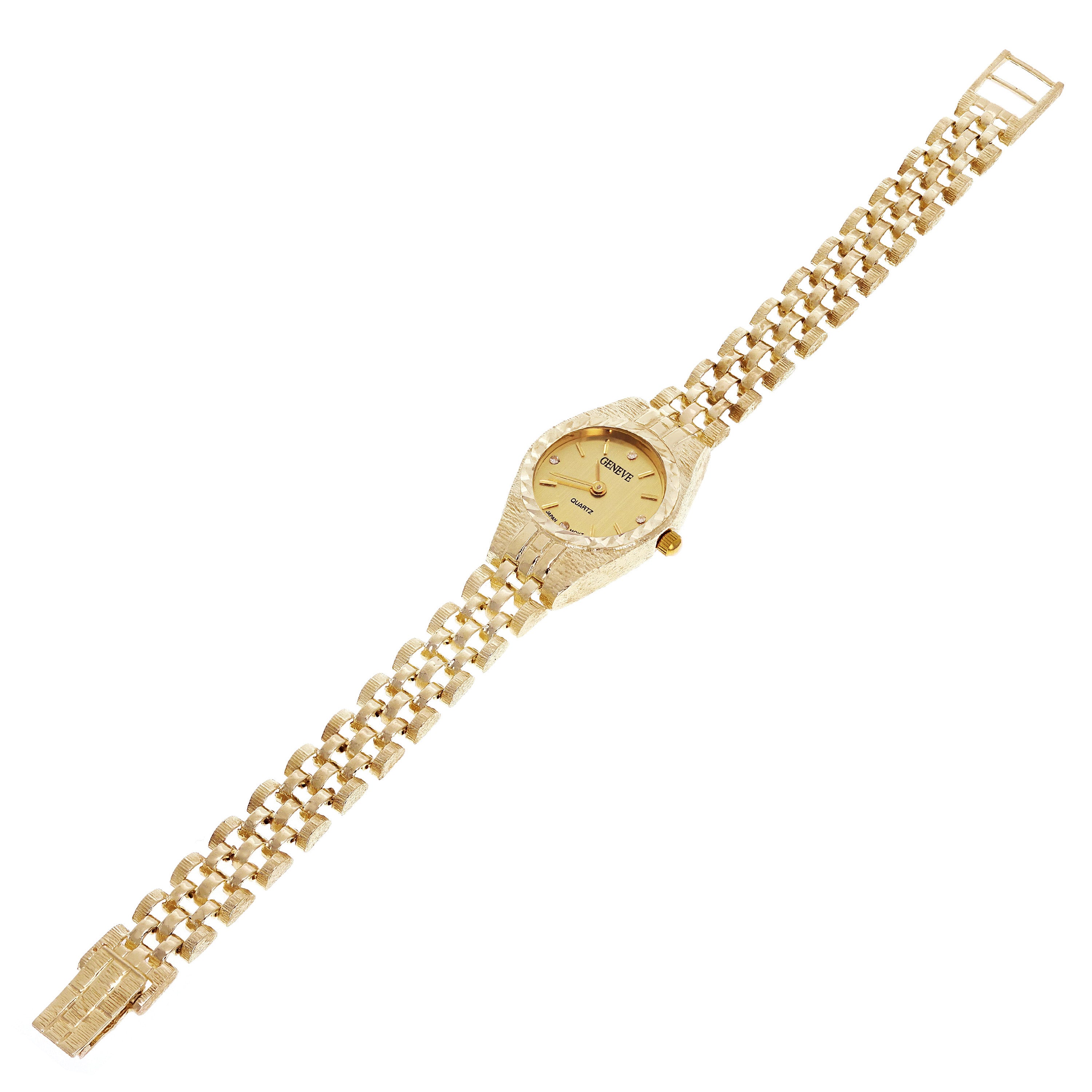 Women's 14k Yellow Gold Watch Link Geneve Diamond Wrist Watch 6-8"