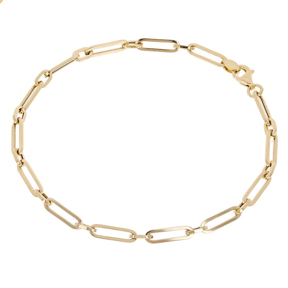 Italian 14k Yellow Gold Hollow Paper Clip Links Bracelet 7