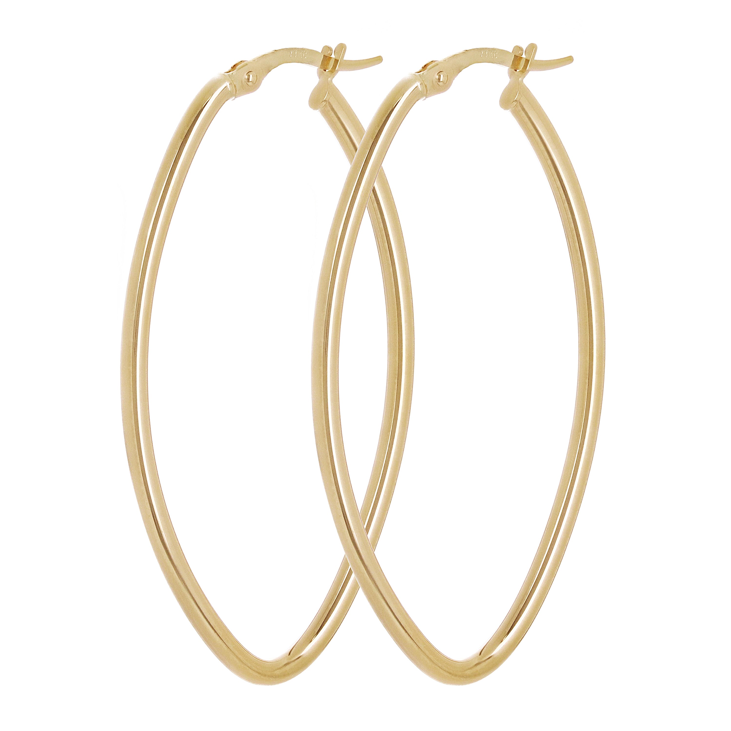 Italian 14k Yellow Gold Polished Oval Dangle Hoop Earrings 1.8" 2mm 1.8 grams