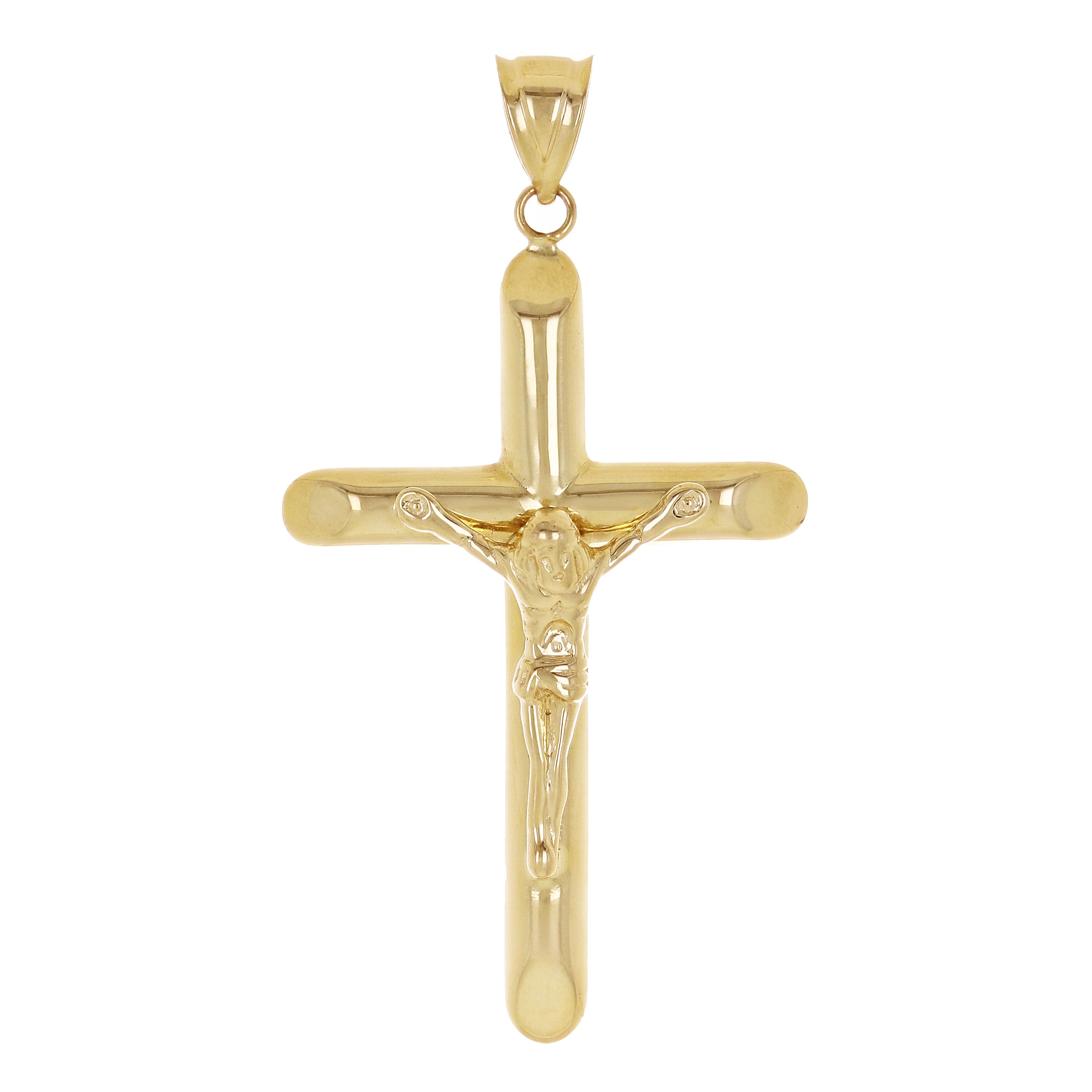 Italian Hollow 14k Yellow Gold Crucifix Cross Charm Pendant 1.7" 2.1 grams