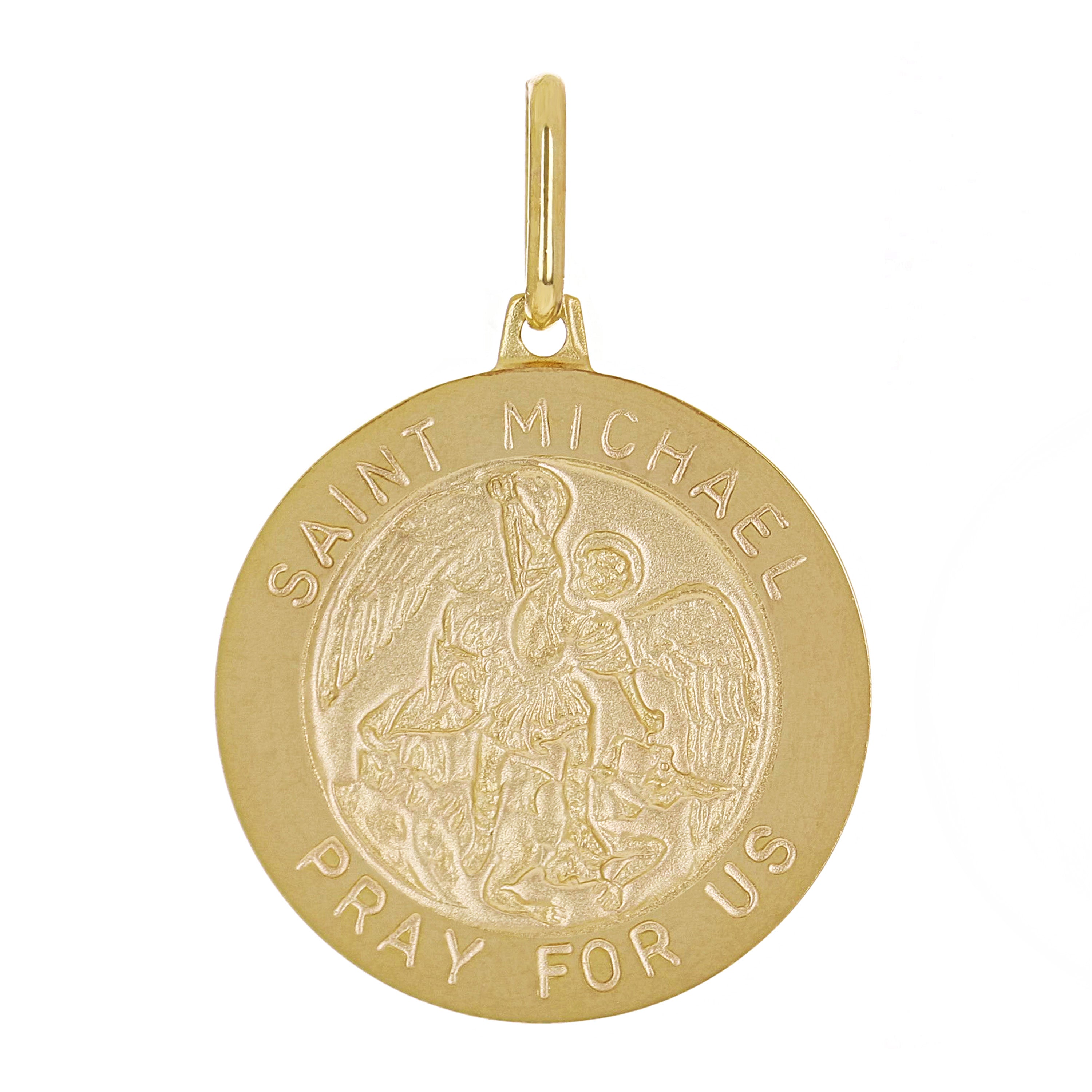 Italian 14k Yellow Gold Saint Michael Medal Charm Pendant 1.2" 4.3 grams