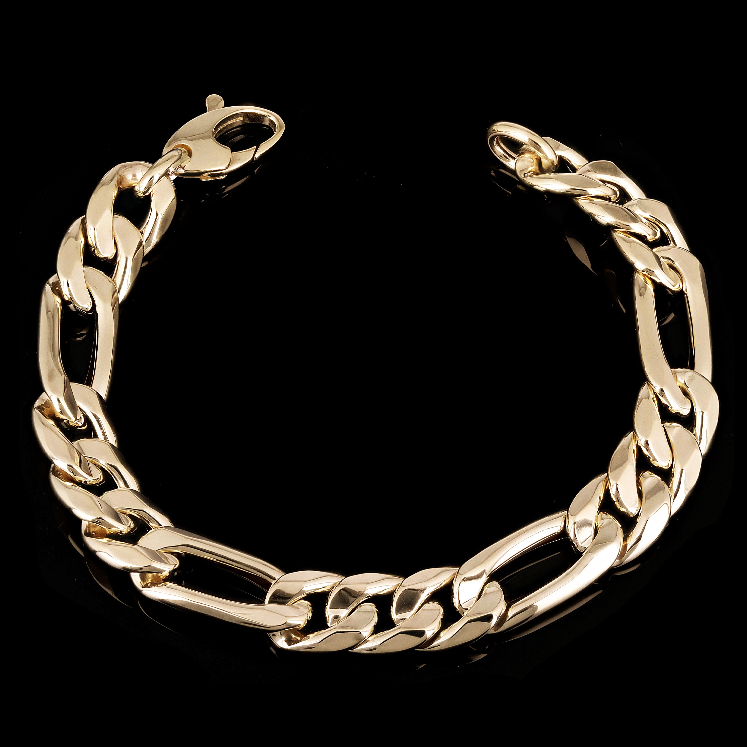 Italian 14k Yellow Gold Hollow Figaro Chain Bracelet 8" 10.8mm 10.3 grams