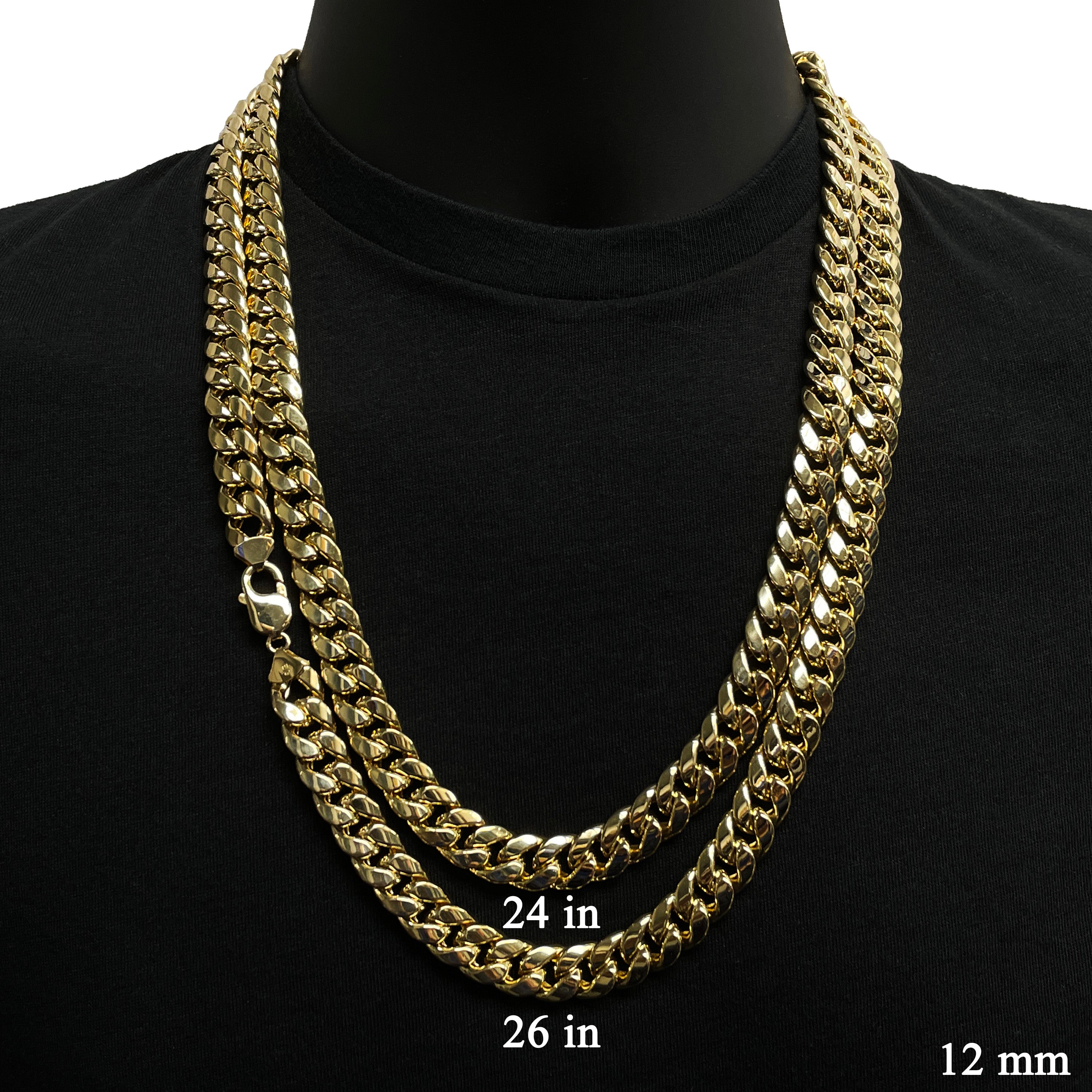 Italian 10k Yellow Gold Hollow Miami Cuban Chain Necklace 24" 12mm 72.7 grams - 24" 72.7 grams