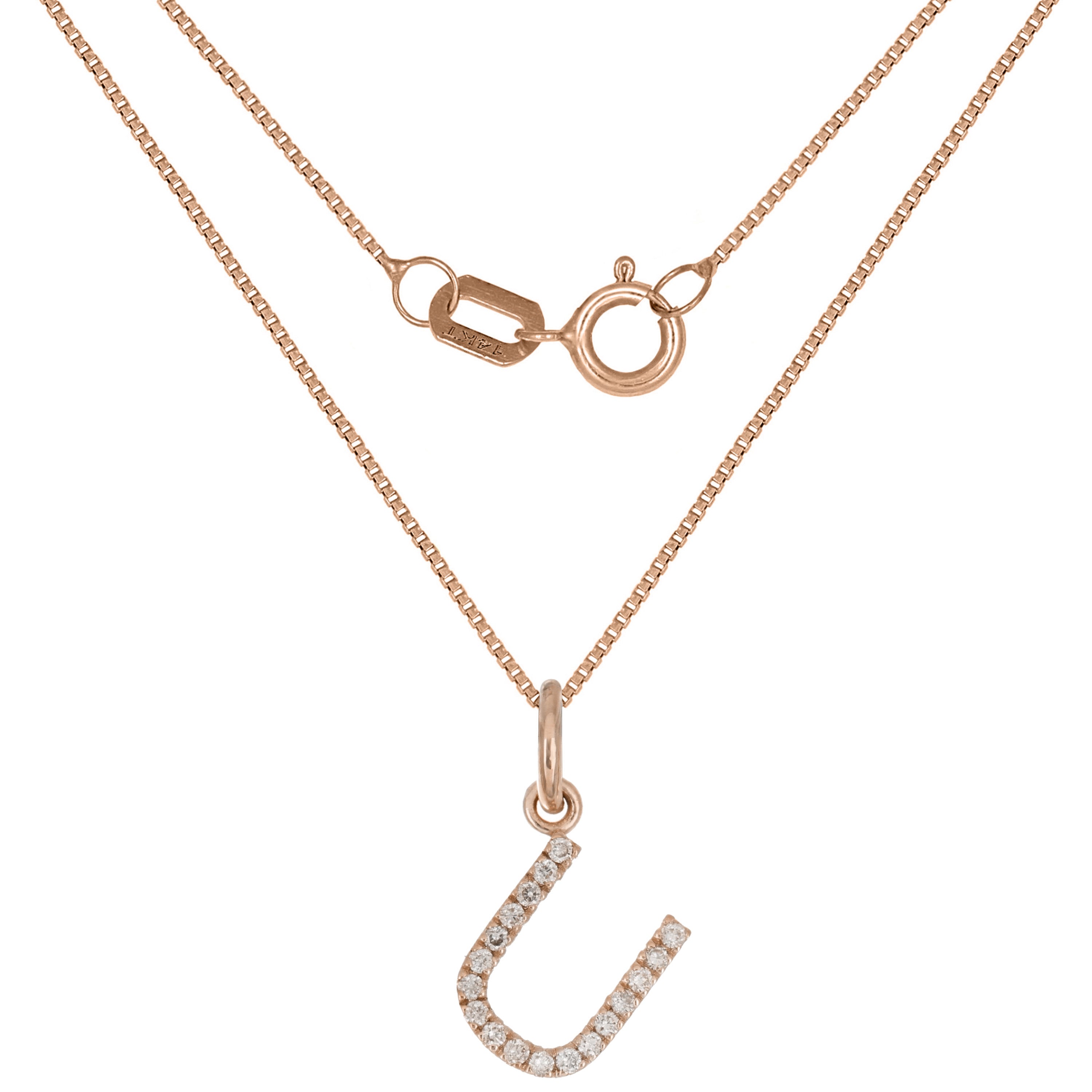 14k Rose Gold Diamond Initial Letter U Charm Pendant Necklace 18" - Letter U,Rose