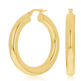 Italian 14k Yellow Gold Hollow High Polished Round Hoop Earrings 1.4" 5mm 5grams
