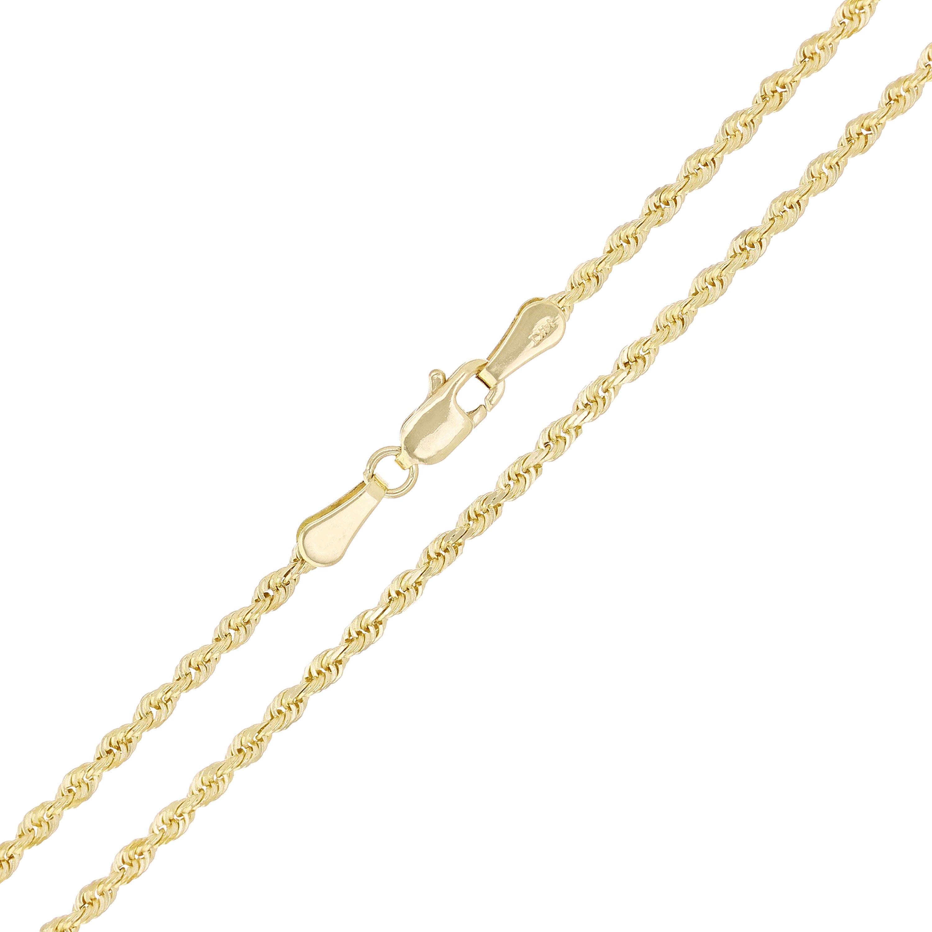 14k Yellow Gold Solid Diamond Cut Rope Chain Necklace 16" 2mm - 16"