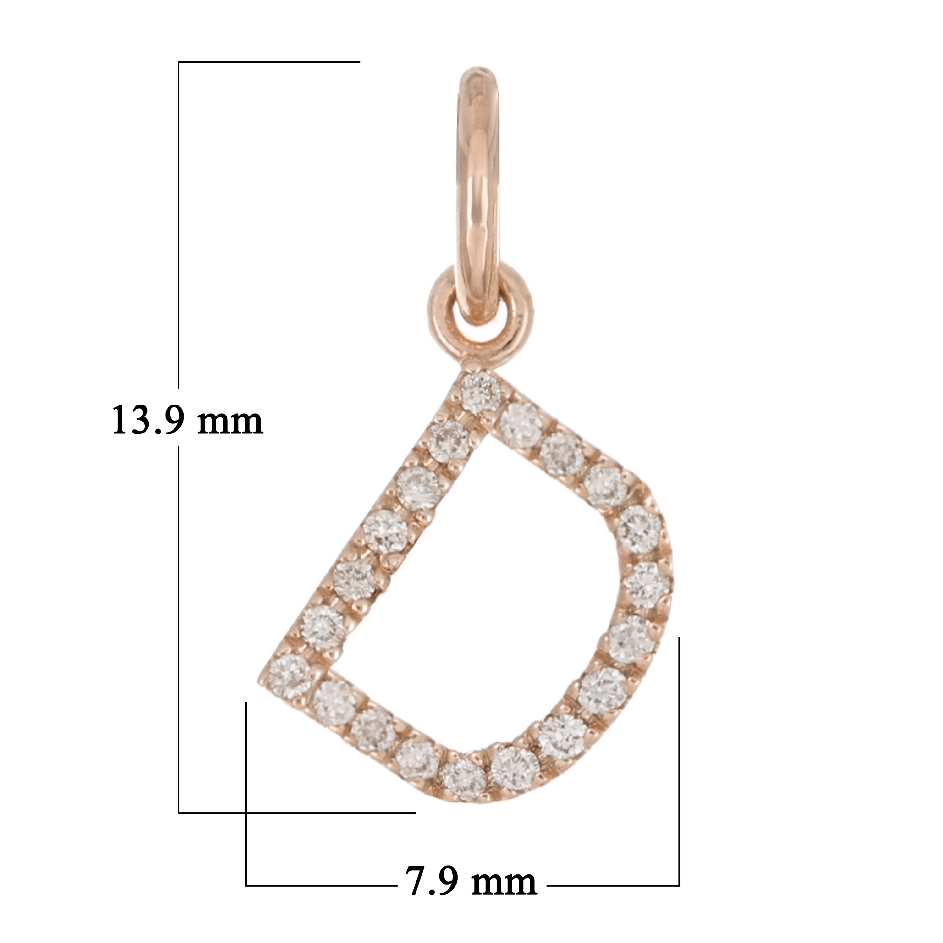 14k Rose Gold Diamond Initial Letter D Charm Pendant - Letter D,Rose