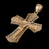 Italian 14k Yellow Gold Filigree Crucifix Cross Charm Pendant 1.7" 3 grams - Yellow