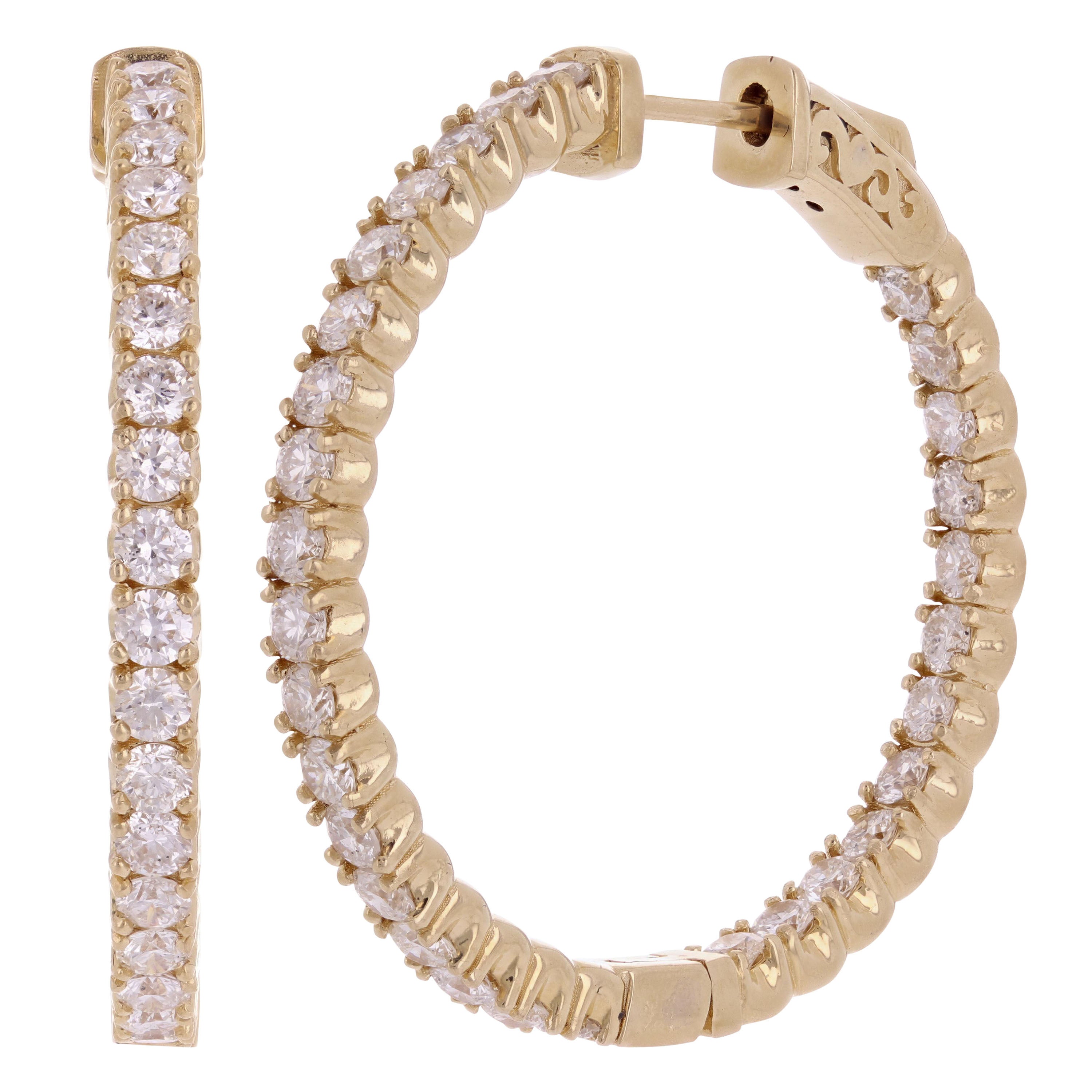 14k Yellow Gold 3.25ctw Diamond Inside Out Round Hoop Earrings