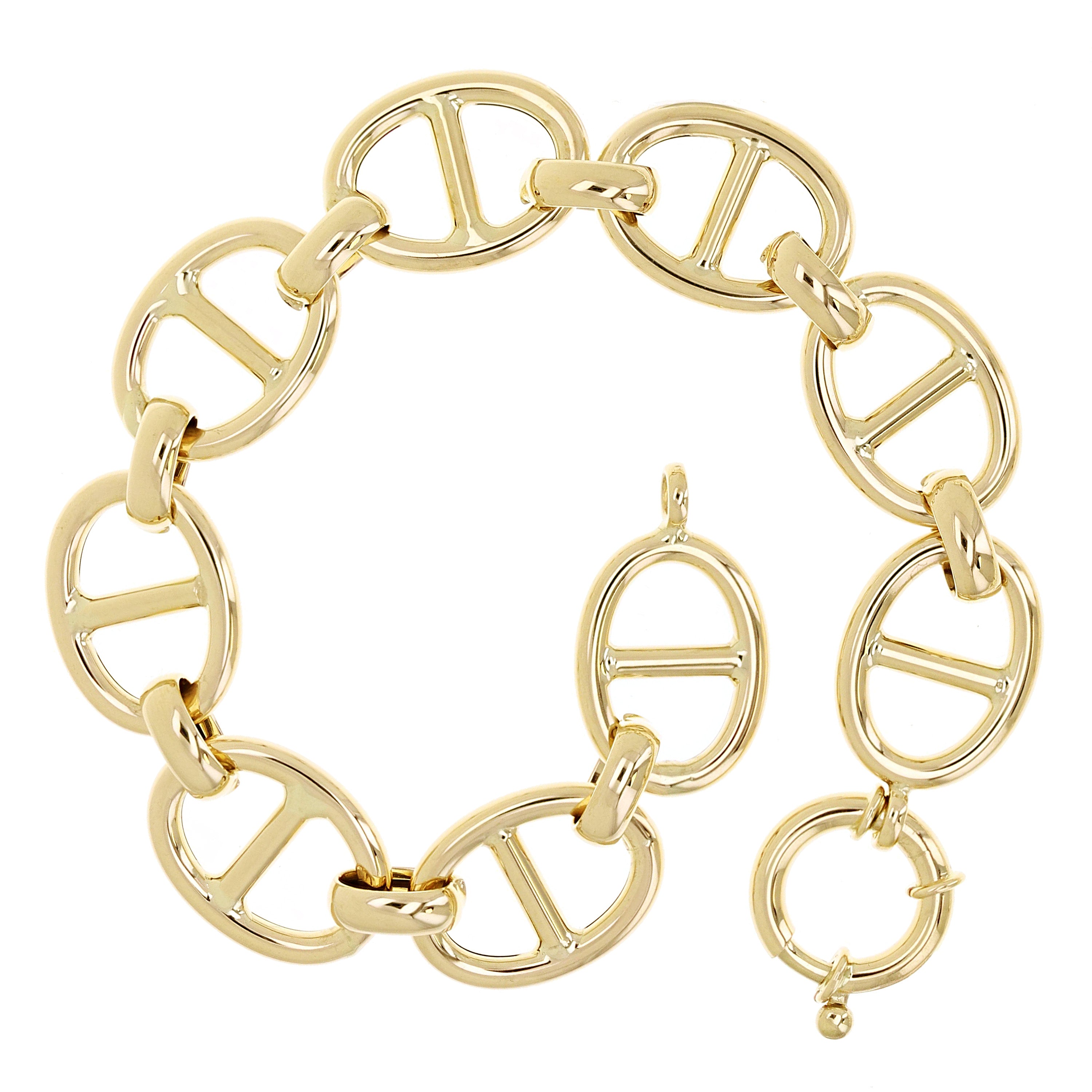 Italian 14k Yellow Gold Big Oval Mariner Link Bracelet 8" 13.5mm 11.5 grams