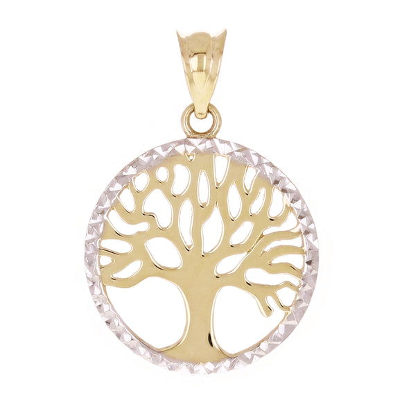 Italian 14k Yellow & White Gold Tree of Life Charm Pendant