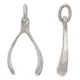 14k White Gold Good Luck Wish Bone Charm Pendant 0.8 gram - White