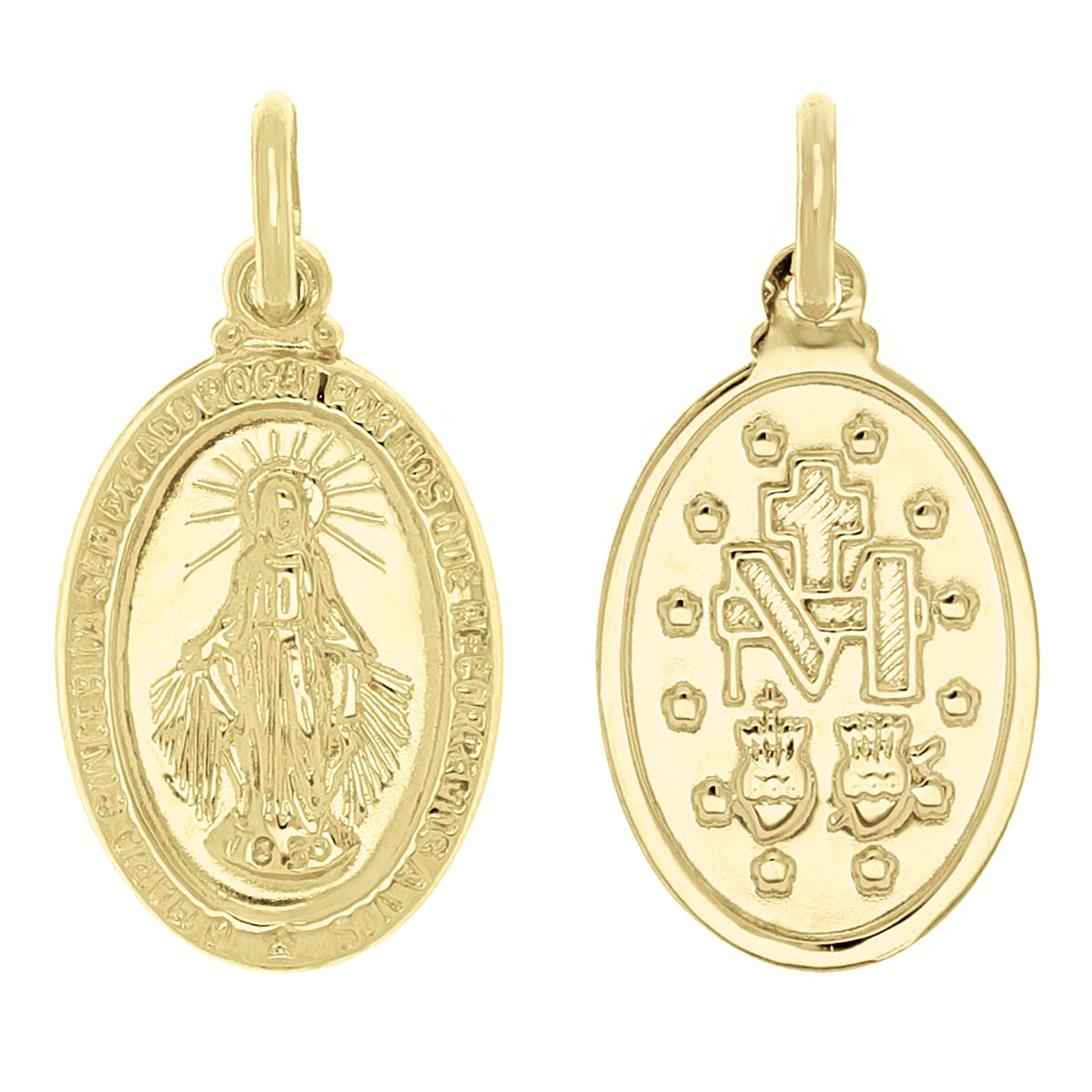 Italian 14k Yellow Gold Mother Mary Miraculous Medal Charm Pendant 1" 1.5 grams