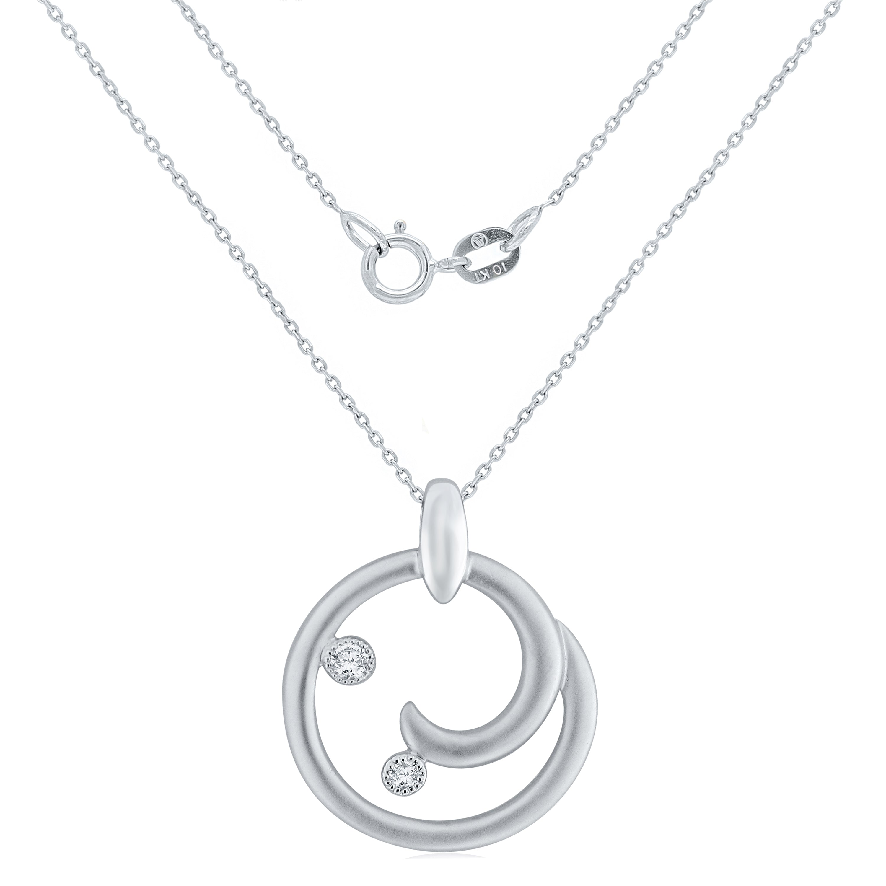 10k White Gold Diamond Accented Scrolled Open Circle Pendant Necklace 18"