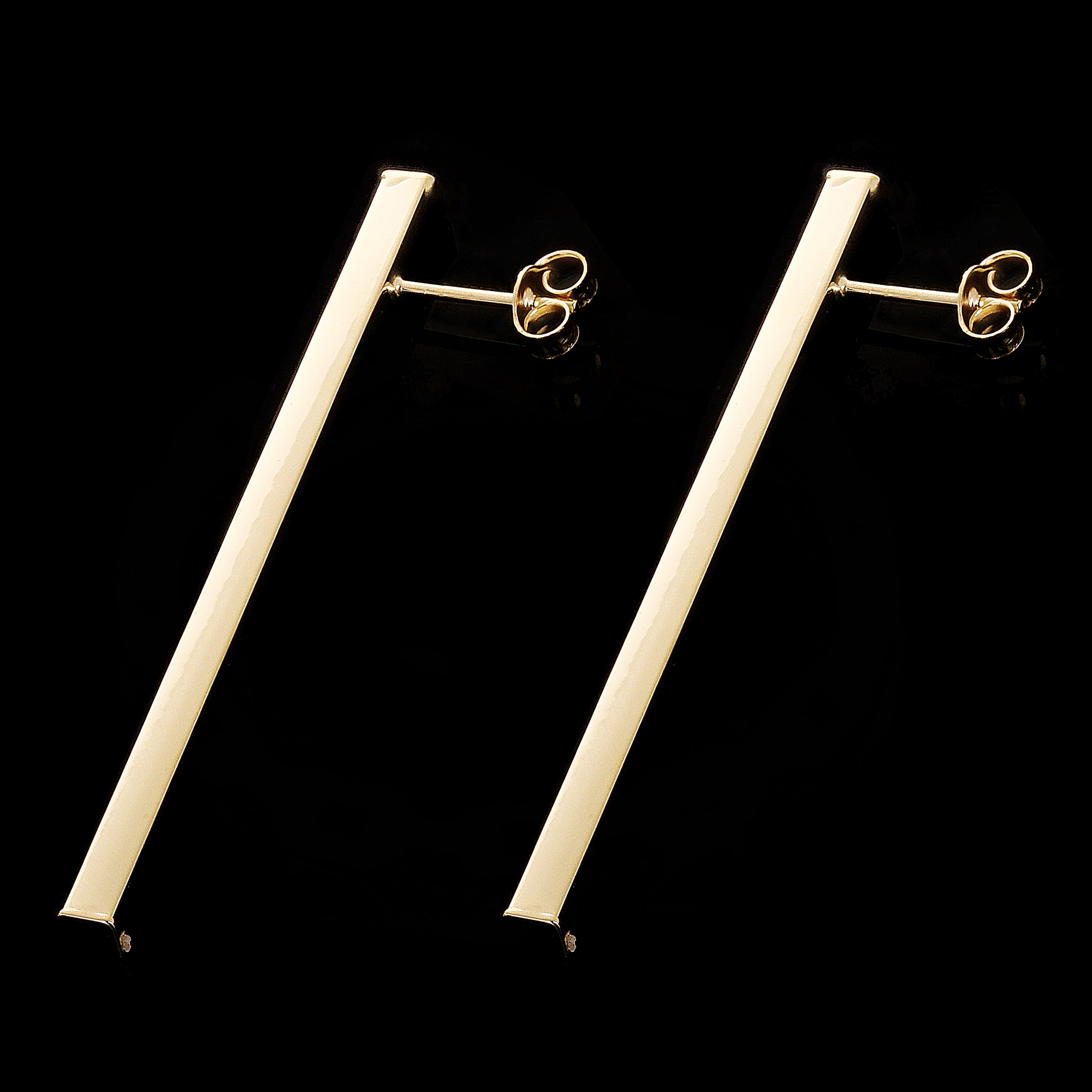 Italian 14k Yellow Gold Square Vertical Bar Dangle Drop Earrings 2" 2.9mm 2.2g