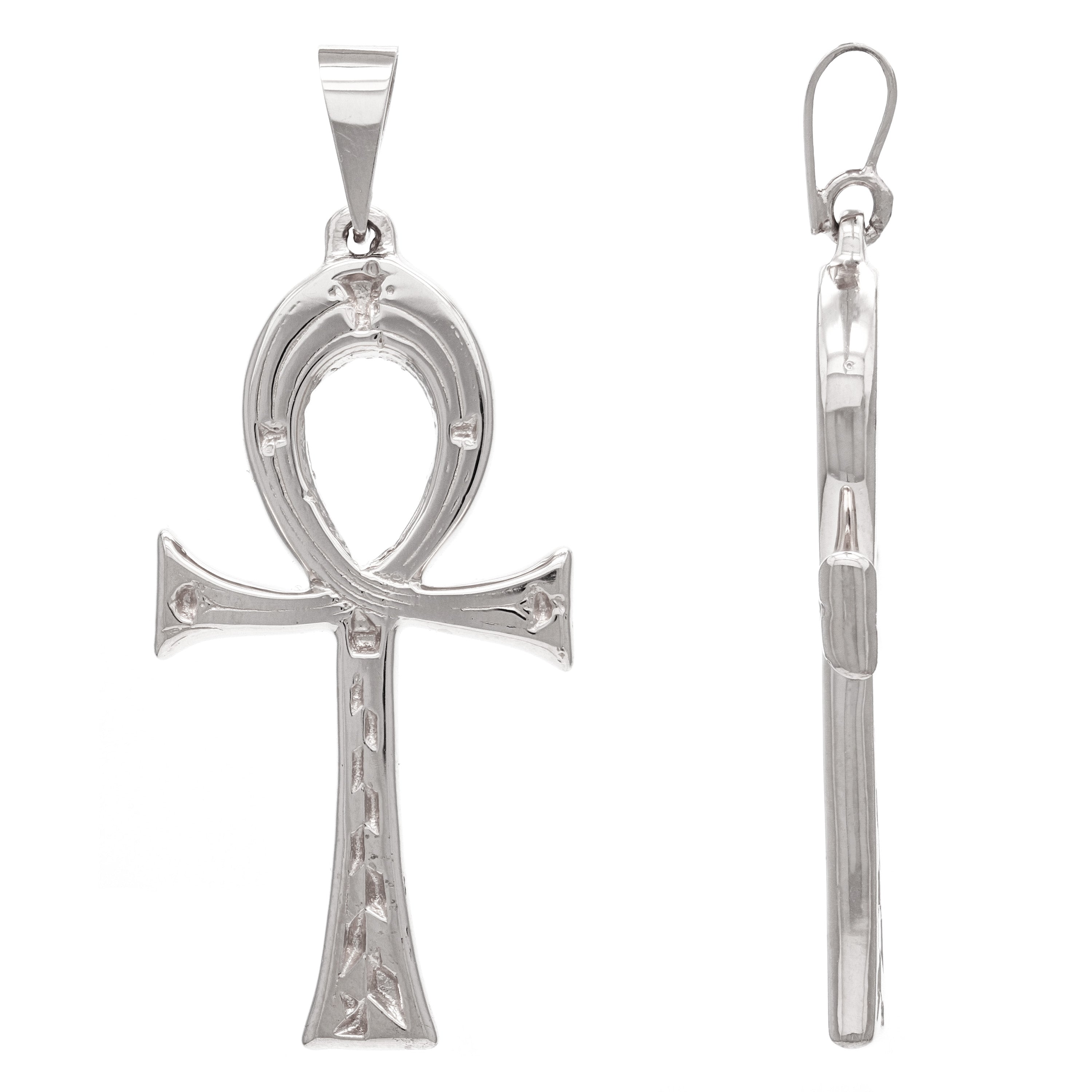 14k White Gold Egyptian Ankh Cross Religious Charm Pendant 2" 10.7 grams - White