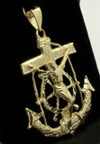 10k Yellow Gold Big Anchor Mariner Cross Jesus Crucifix Pendant 2.4" 14-15 grams