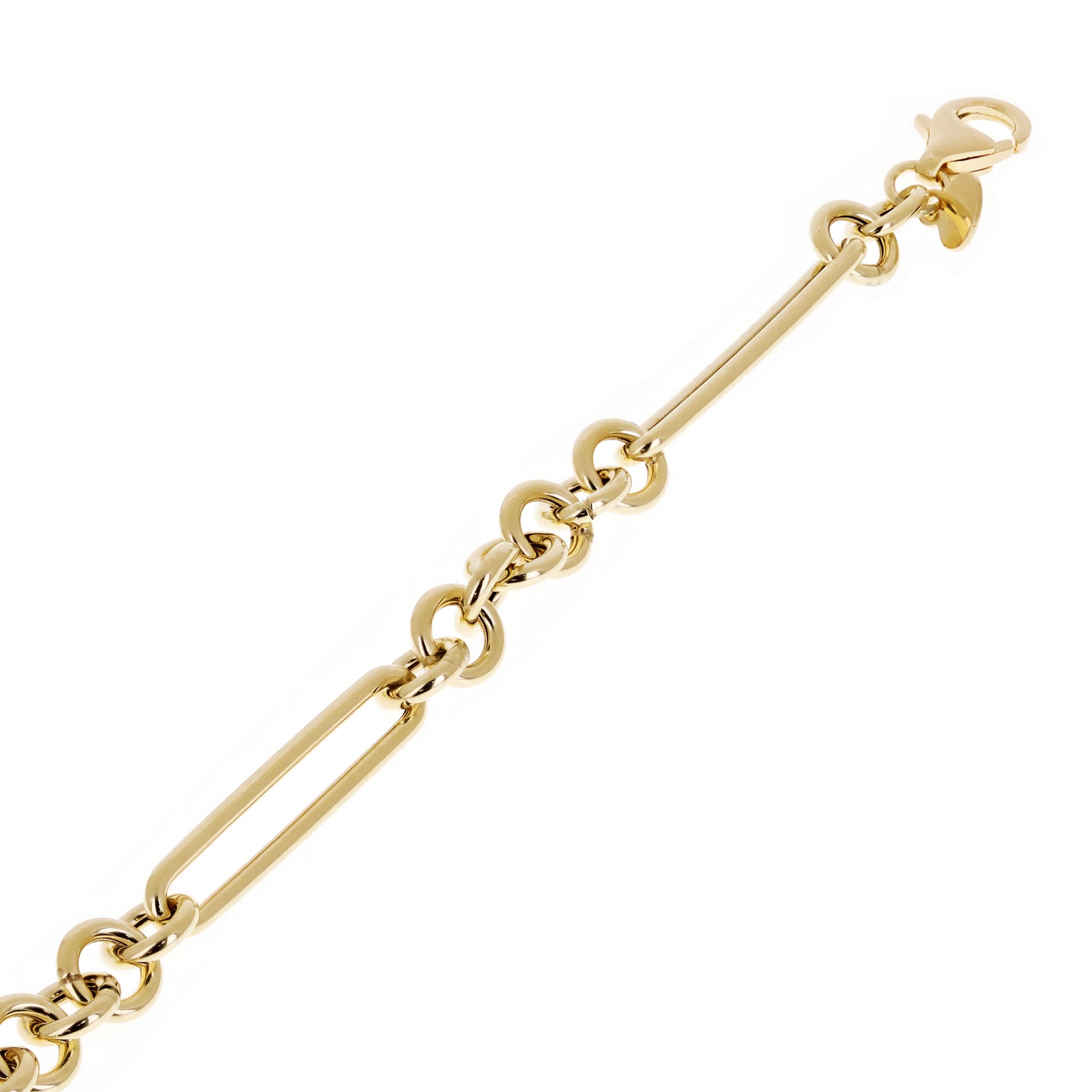 Italian 14k Yellow Gold Hollow Round & Paper Clip Link Bracelet 7.5" 5 grams