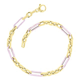 Italian 14k Two Tone Gold Oval & Paper Clip Link Chain Bracelet 7.5" 4mm 4 grams