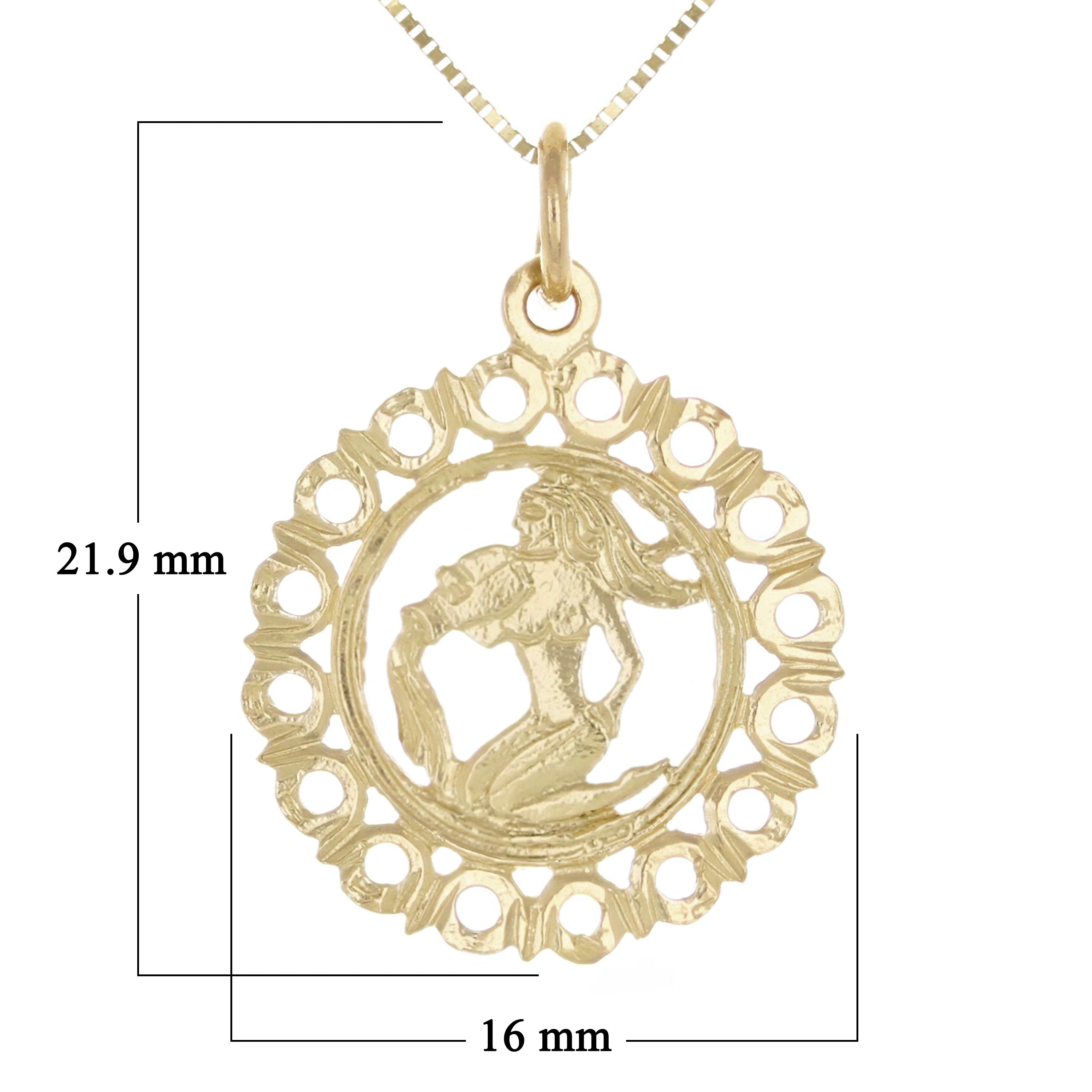 14k Yellow Gold Zodiac Sign Aquarius Pendant Necklace 18" - Aquarius,Yellow