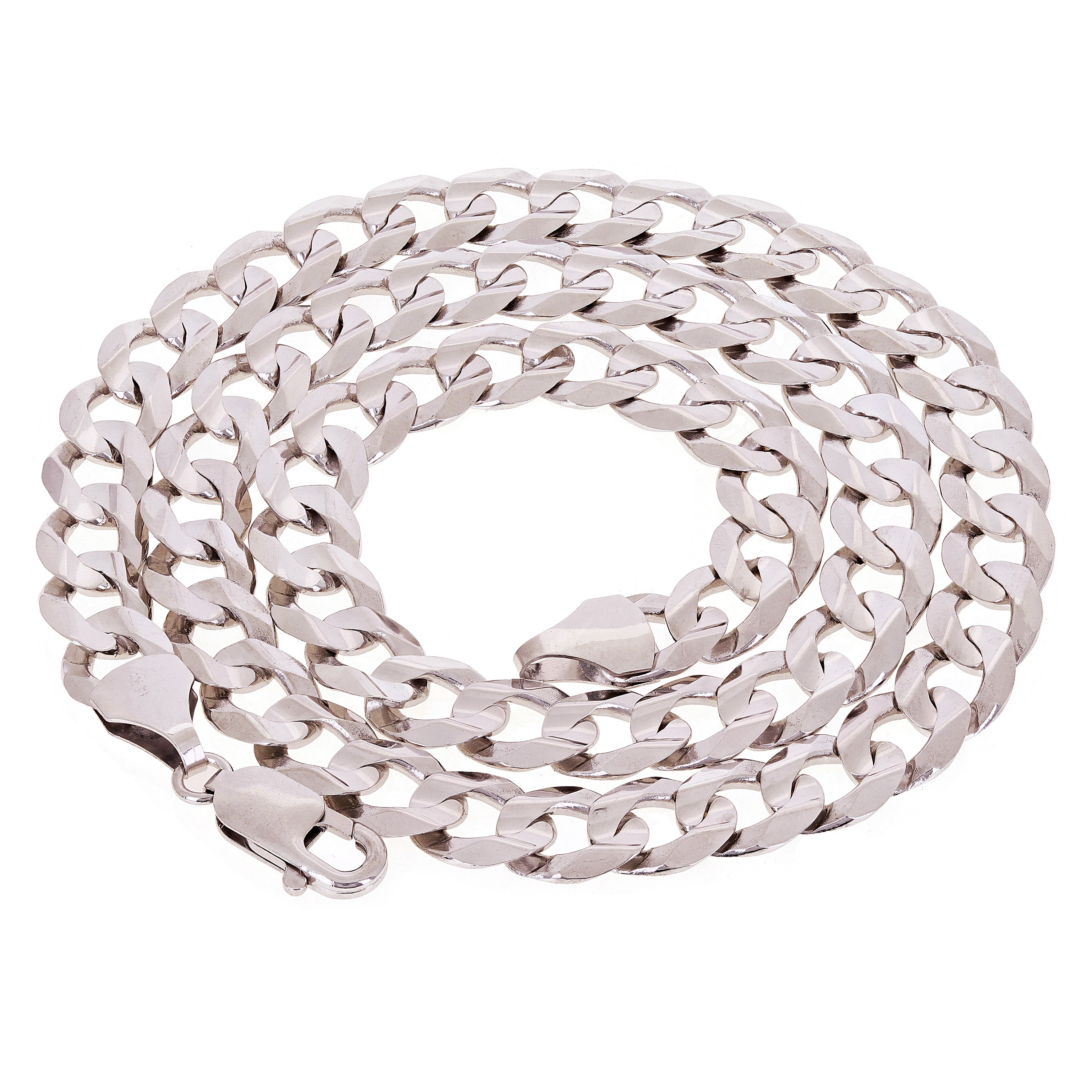 Italian 14k White Gold Solid Concave Curb Cuban Chain Necklace 20" 9mm 50.7grams - White,20" 50.7 grams