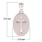 14k White Gold Oval Cross Medal Charm Pendant 2.9 grams