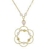 Italian 14k Yellow Gold White Pearl Magic Wire Sphere Pendant Y-Necklace