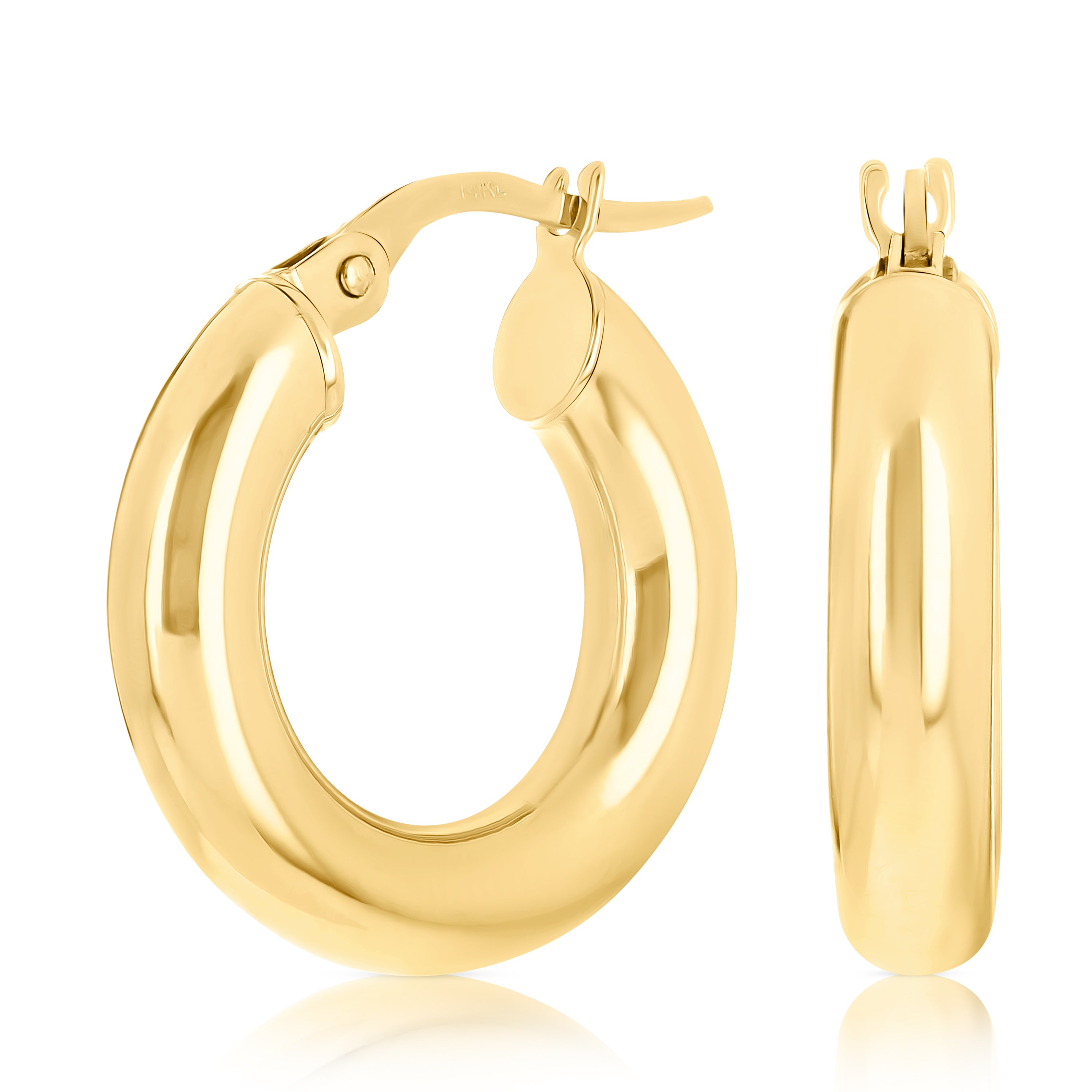 Italian 14k Yellow Gold High Polish 4mm 0.75" Diameter Round Hoop Earrings 1.8g