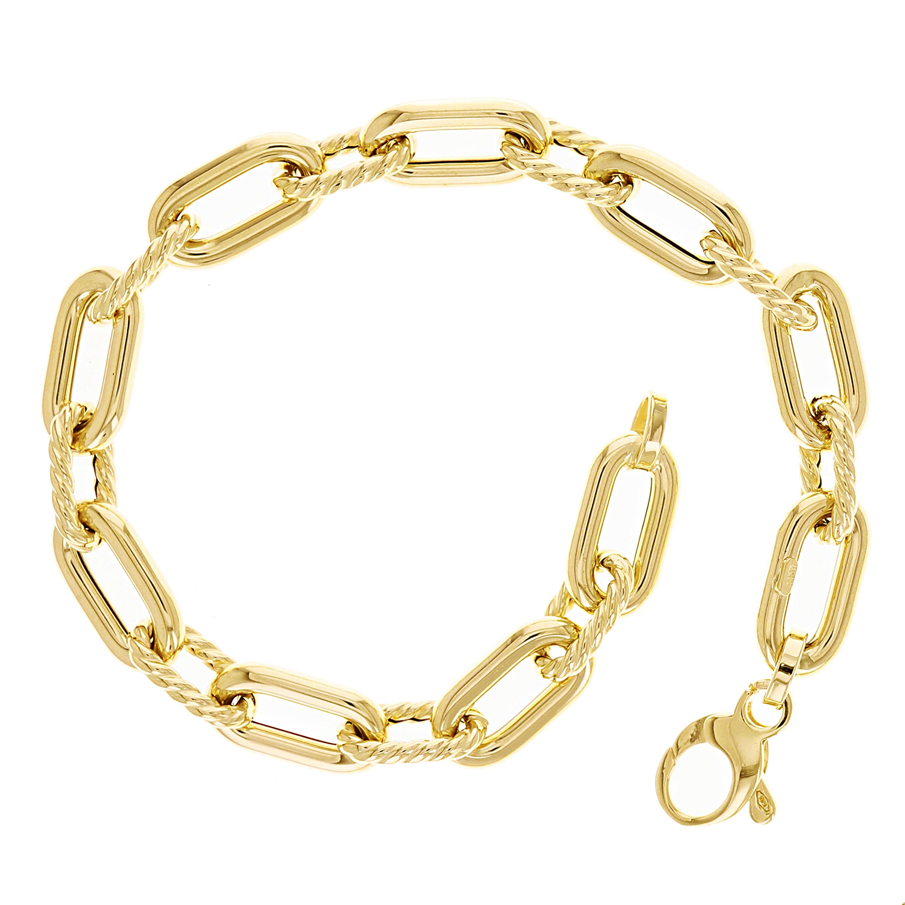 Italian 14k Yellow Gold Hollow Oval & Paper Clip Link Bracelet 7.25" 7.7mm 6.8g