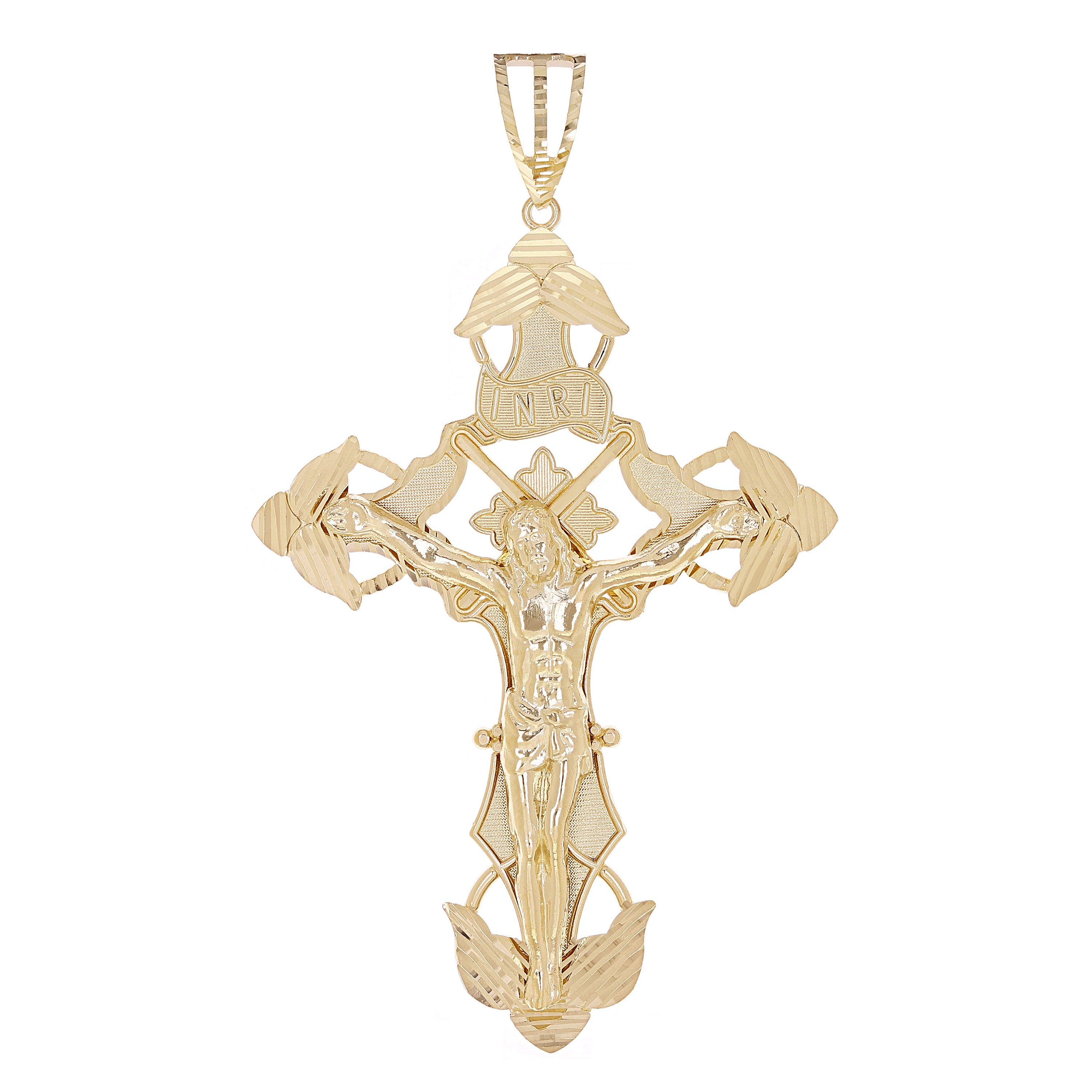14k Yellow Gold BIG INRI Christ Passion Cross Crucifix Pendant 4.6" 41 grams