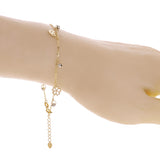 Italian 14k Two Tone Gold Flower & Ball Beads Charm Anklet Bracelet 10" 2.3g