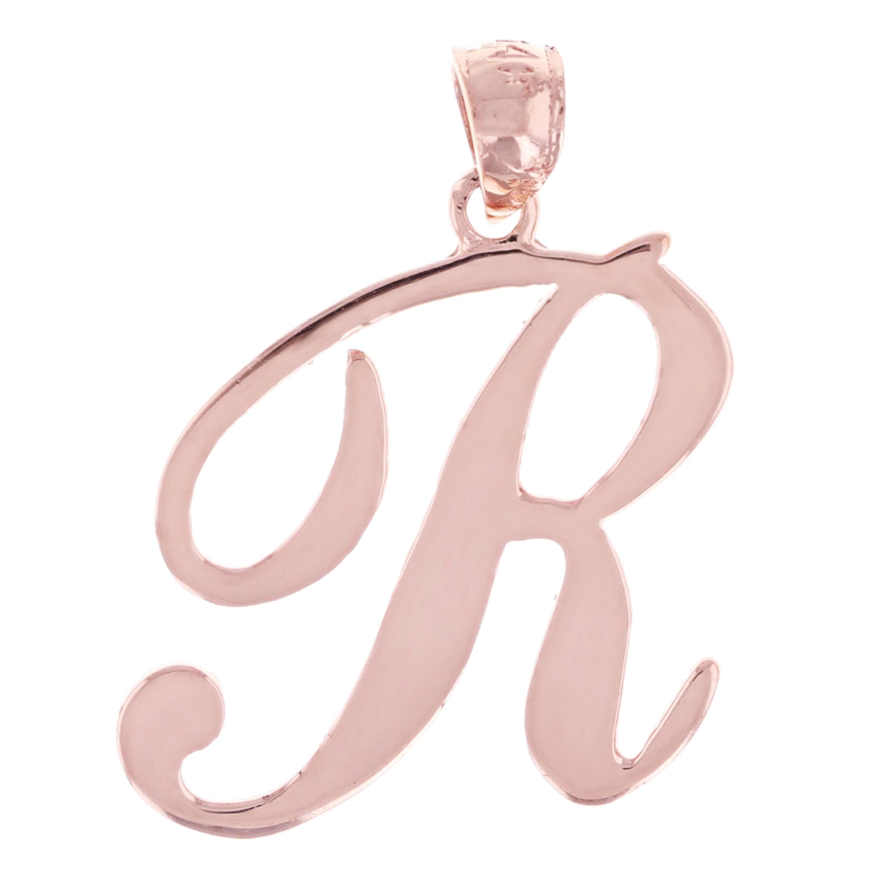 14k Rose Gold Initial Letter R Alphabet Charm Pendant - Letter R,Rose