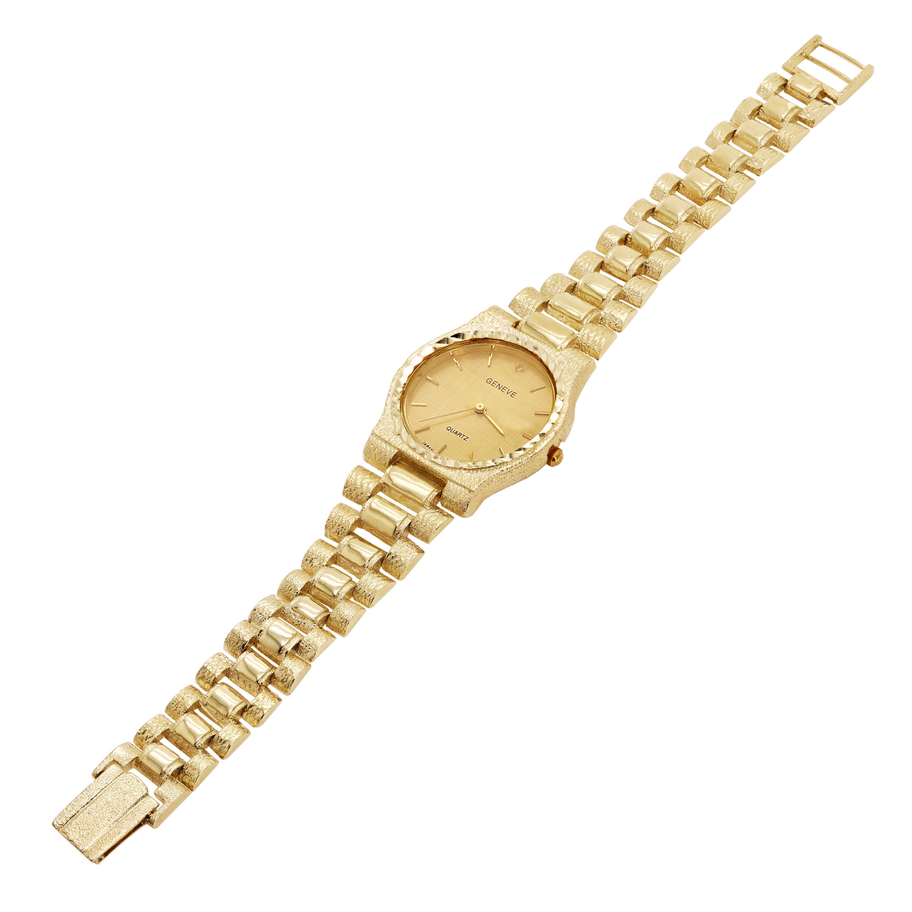 10k Yellow Gold Watch Link Wrist Band with Geneve Diamond Watch 7.5-8" 49.8grams - 8" 49.8 grams