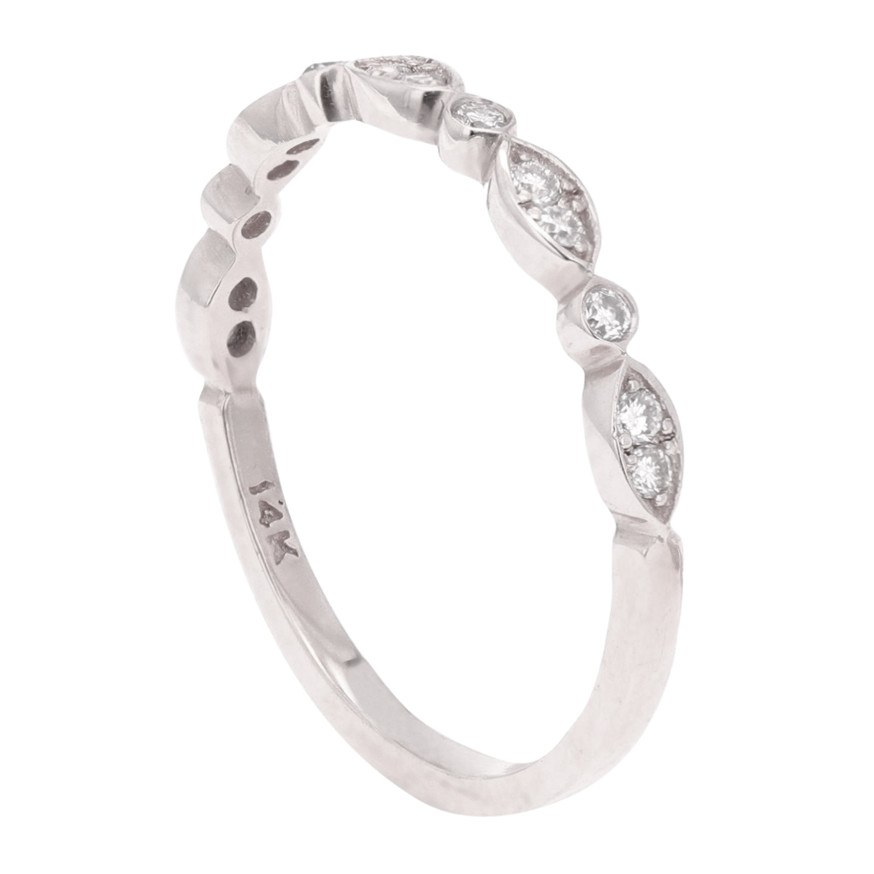 14k White Gold Diamond Accent Leaf Design Stacking Ring - White,Size 5.5