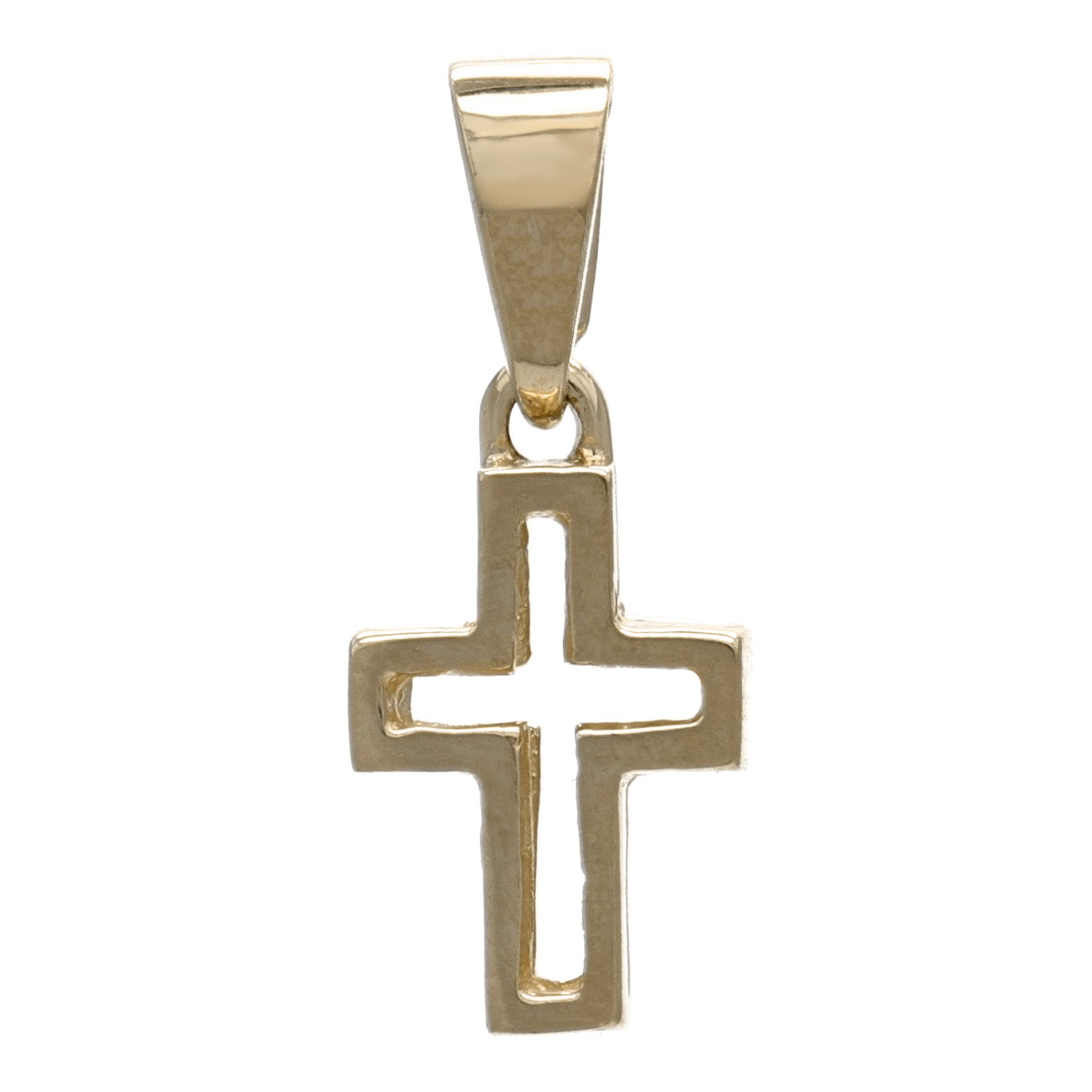 14k Yellow Gold Double Sided Open 3D Cross Religious Charm Pendant 1.2 grams - Yellow