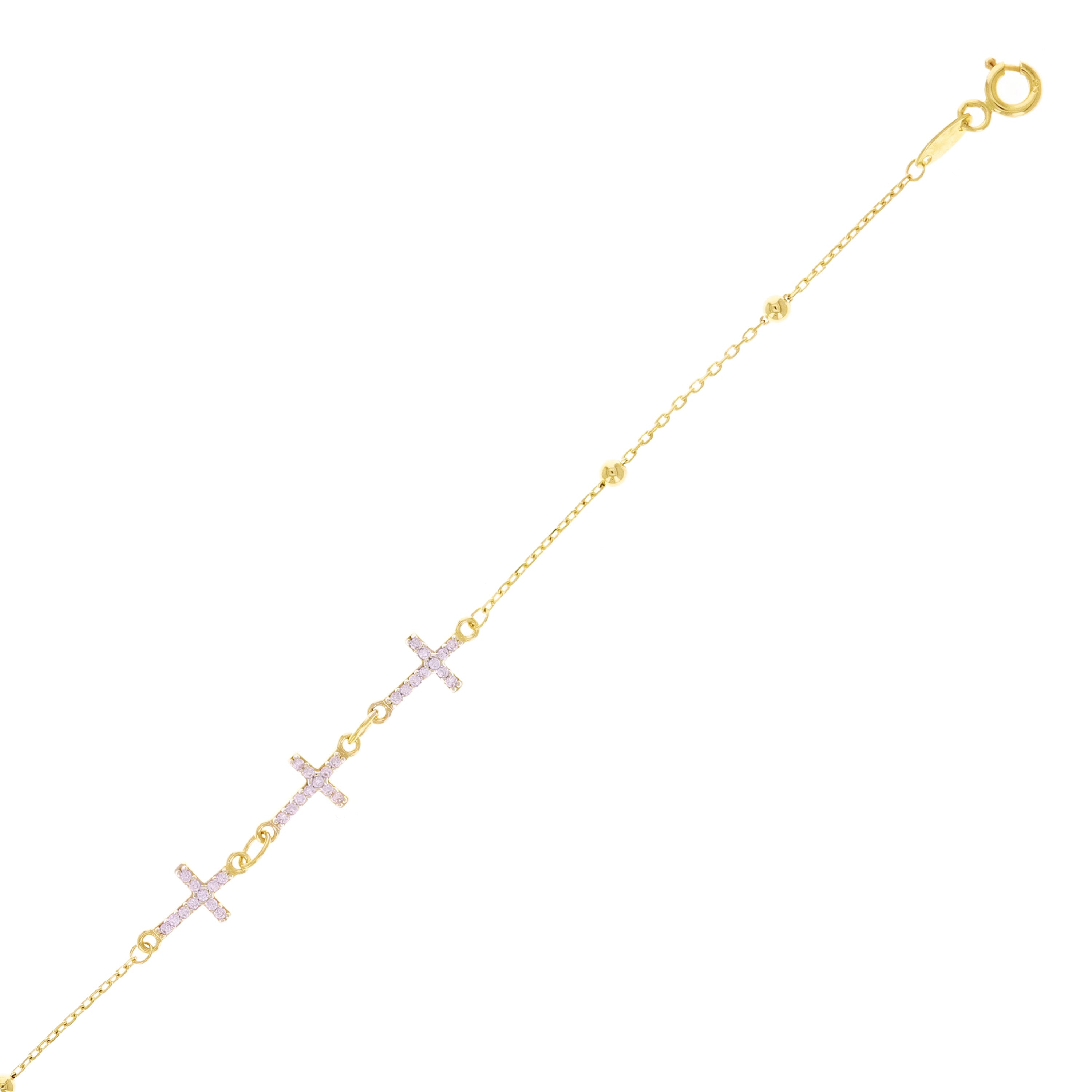 Italian 14k Yellow Gold Ball Bead Cross Charm Anchor Bracelet 7" 1.9 grams