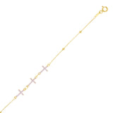 Italian 14k Yellow Gold Ball Bead Cross Charm Anchor Bracelet 7" 1.9 grams