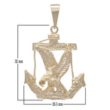 14k Yellow Gold Solid Diamond Cut Mariners Anchor Eagle Charm Pendant 5.7 grams - Yellow