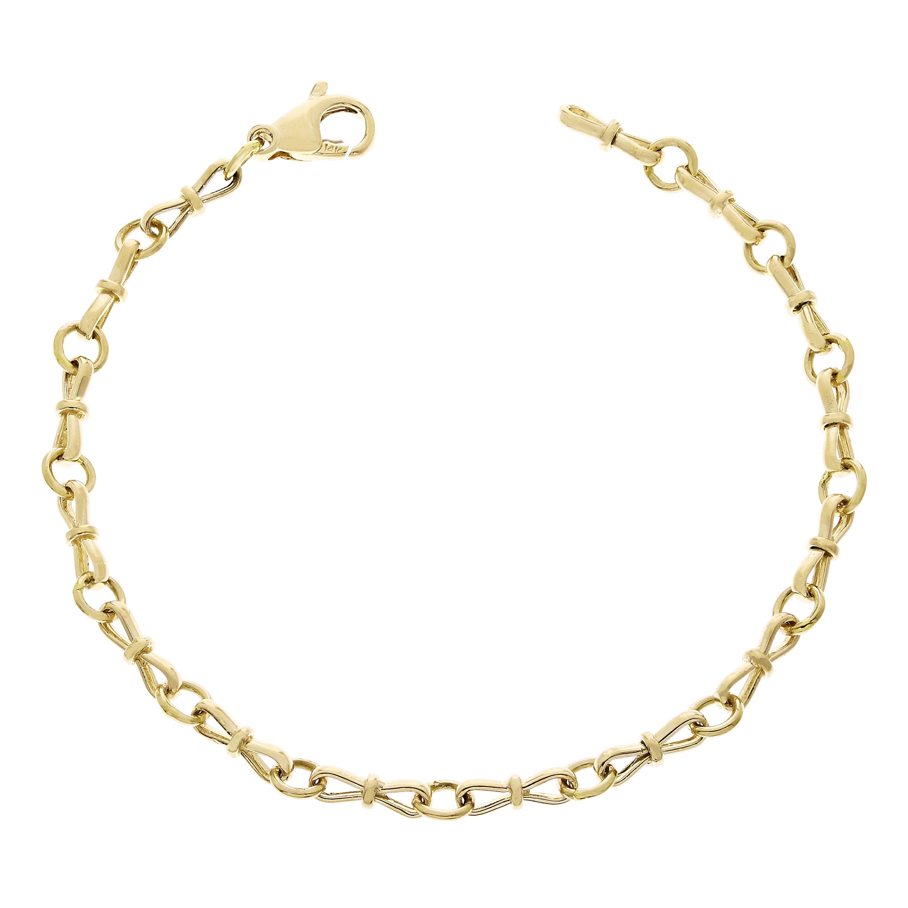 10k Yellow Gold Solid Handmade Bow Link Chain Bracelet 7" 3.5mm 6.7 grams - 7" 6.7 grams