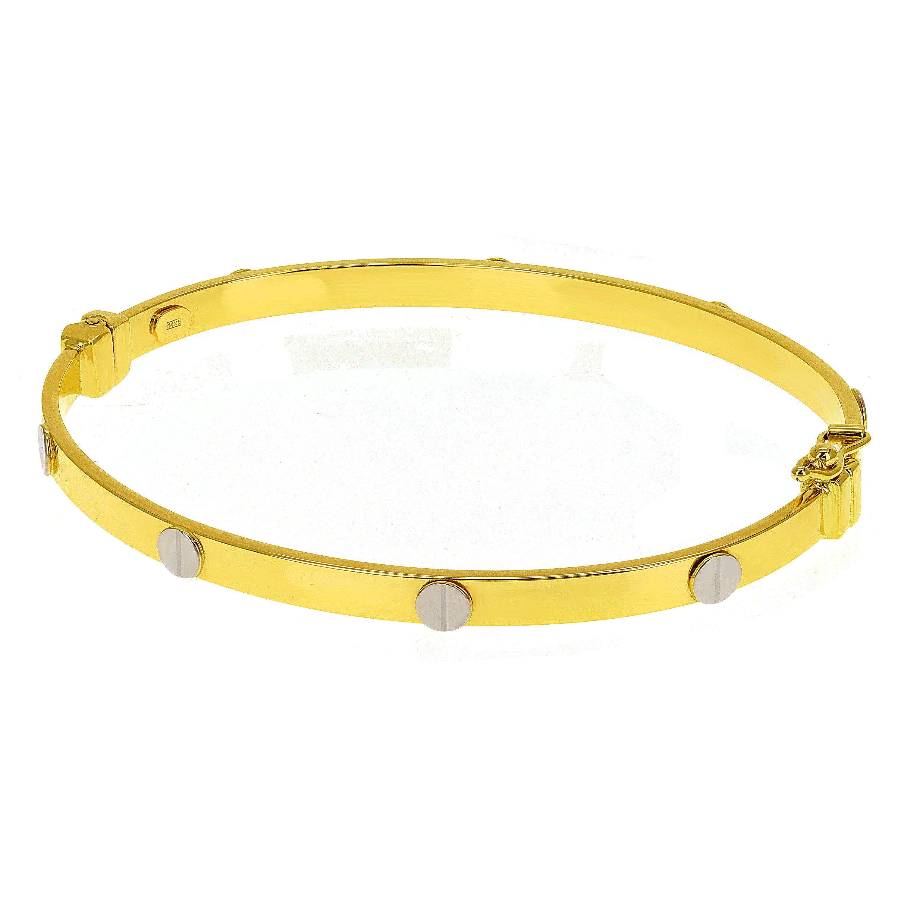 Italian 14k Two-Tone Gold Hollow Screw Design Bangle Bracelet 7" 4mm 5.2 grams