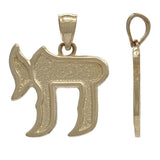14k Yellow Gold Outlined Hebrew Chai Life Charm Pendant - Yellow